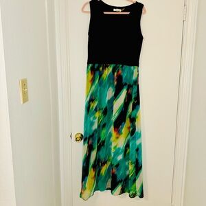 Calvin Klein Green & Black Watercolor Print Sleeveless Maxi Dress Sz M